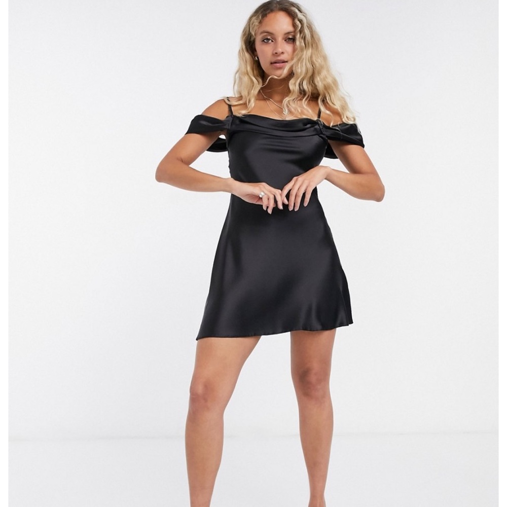 Topshop Satin Cold Shoulder Mini Dress